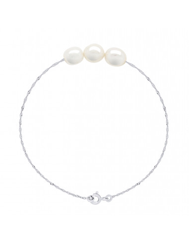 Bracelet 3 Baroque Culture Beads 8 mm in Silver 925 - Alba