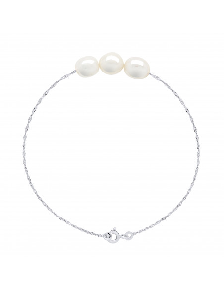 Bracelet 3 Baroque Culture Beads 8 mm in Silver 925 - Alba
