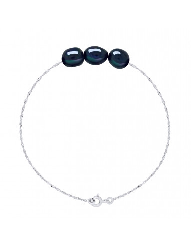 Bracciale 3 Perline di coltura barocca 8 mm in argento 925 - Alba