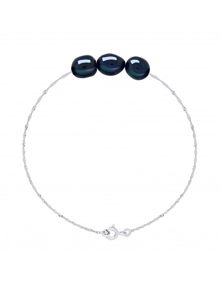 Bracelet 3 Perles de Culture Baroques 8 mm en Argent 925 - ALBA