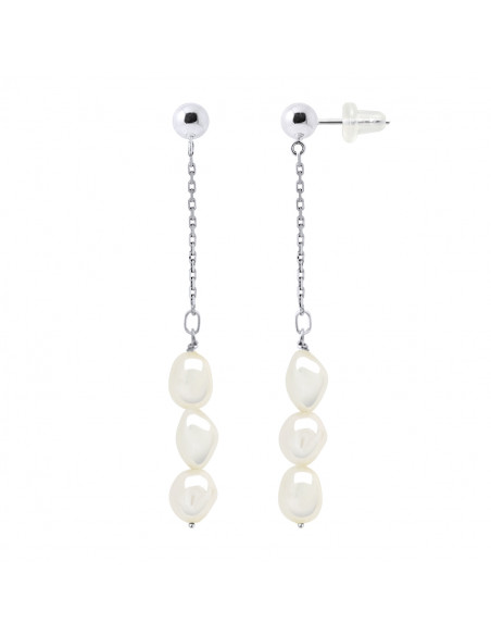 Boucles d'Oreilles Pendantes 3 Perles de Culture Baroques 6 mm en Argent 925 - ALBA