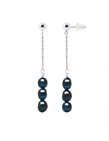 Pendant Earrings 3 Baroque Culture Beads 6 mm in Silver 925 - Alba