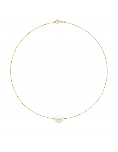 Collar de oro blanco o oro blanco y perla barroca 11 mm - Tiphanie