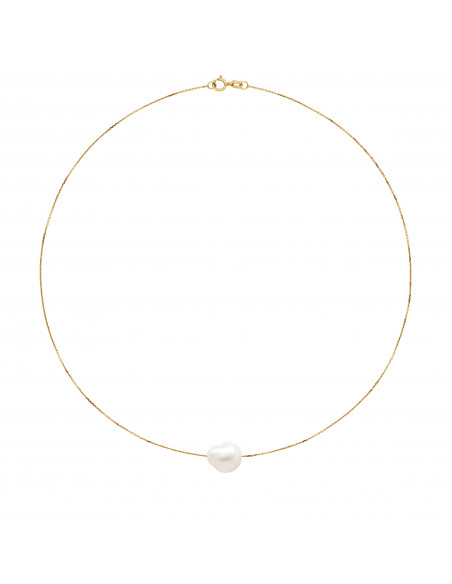 Collar de oro blanco o oro blanco y perla barroca 11 mm - Tiphanie