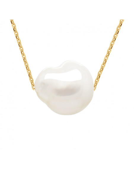 Collar de oro blanco o oro blanco y perla barroca 11 mm - Tiphanie