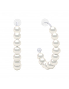 Boucles d'Oreilles Demies Créoles Perles de Culture en Argent 925 - VICTORIA