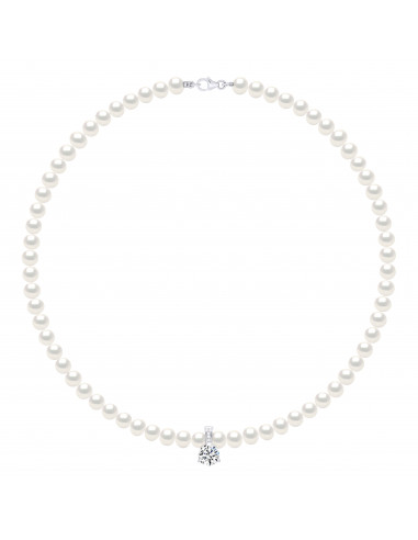 Collar de perlas con óxido de circonio solitario 925 - OCEANE