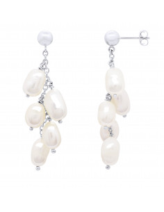 Boucles d'Oreilles Pendantes 10 Perles de Culture Baroques - 2 Coloris - Argent 925 - ELEA