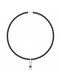 Collier TIKKI Perle de Tahiti Ronde 8-9 mm en Agate Noire Matte - Argent 925 - MOA