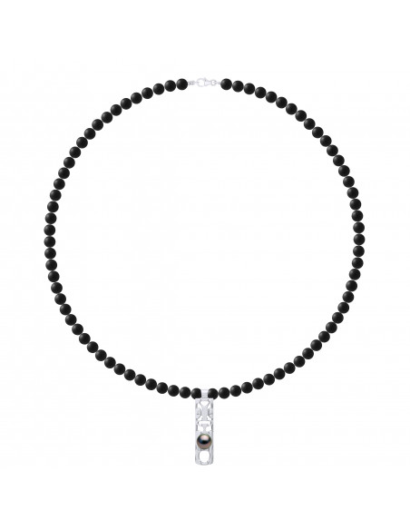 Collana Tikki Pearl Tahiti Round 8-9 mm in Agata nera opaca - Argento 925 - MOA