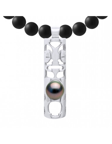 Collana Tikki Pearl Tahiti Round 8-9 mm in Agata nera opaca - Argento 925 - MOA