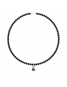 Collier TIKKI Perle de Tahiti Ronde 9-10 mm en Agate Noire Matte - Argent 925 - NUI
