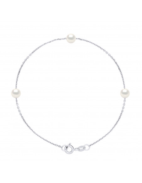 String Armband 3 Runde Kultur Perlen 5 mm Silber 925 - 6 Farben - Romy