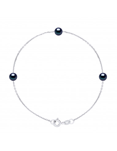 String Bracelet 3 Round Culture Beads 5 mm Silver 925 - 6 Colors - Romy