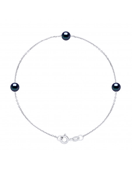 String Bracelet 3 Round Culture Beads 5 mm Silver 925 - 6 Colors - Romy