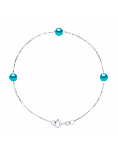 Braccialetto con corde 3 Perline di coltura rotonda 5 mm Argento 925 - 6 colori - Romy