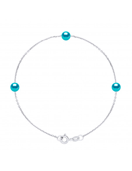 Bracelet Chaîne 3 Perles de Culture Rondes 5 mm en Argent 925 - 6 Coloris - ROMY