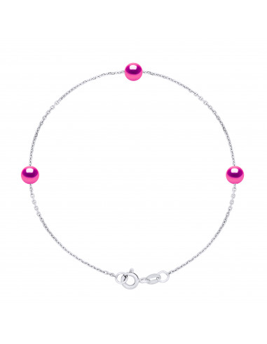 String Bracelet 3 Round Culture Beads 5 mm Silver 925 - 6 Colors - Romy