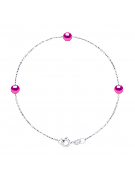 Braccialetto con corde 3 Perline di coltura rotonda 5 mm Argento 925 - 6 colori - Romy