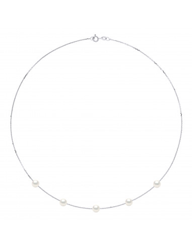 Collar 5 cuentas cultivadas redondas 6 mm en plata 925 - 5 Color - Romy