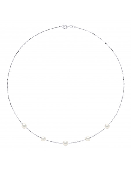 Collar 5 cuentas cultivadas redondas 6 mm en plata 925 - 5 Color - Romy