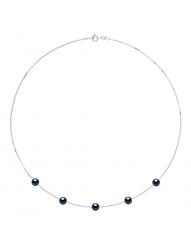 Collar 5 cuentas cultivadas redondas 6 mm en plata 925 - 5 Color - Romy