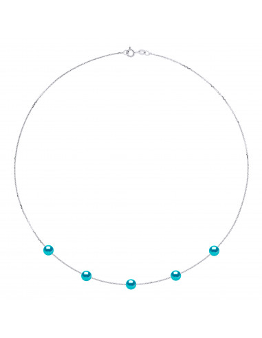Collar 5 cuentas cultivadas redondas 6 mm en plata 925 - 5 Color - Romy