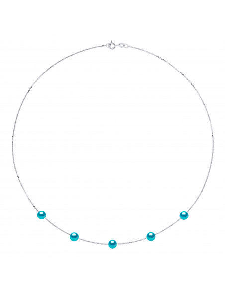 Collar 5 cuentas cultivadas redondas 6 mm en plata 925 - 5 Color - Romy