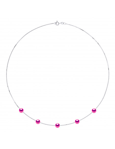 Collar 5 cuentas cultivadas redondas 6 mm en plata 925 - 5 Color - Romy