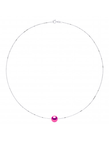 Necklace Chain with 9 mm round culture pearl - 5 colors - 925 silver - Amber