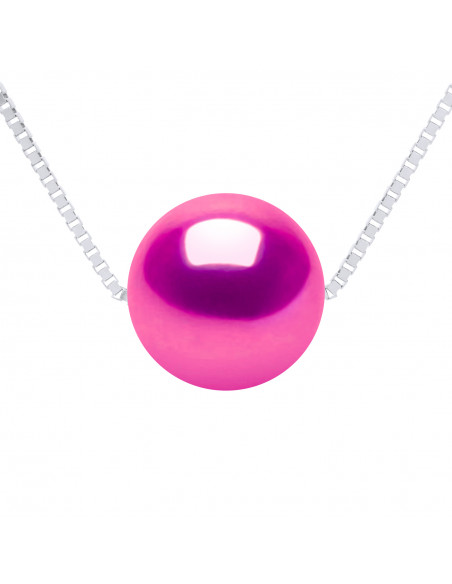 Necklace Chain with 9 mm round culture pearl - 5 colors - 925 silver - Amber